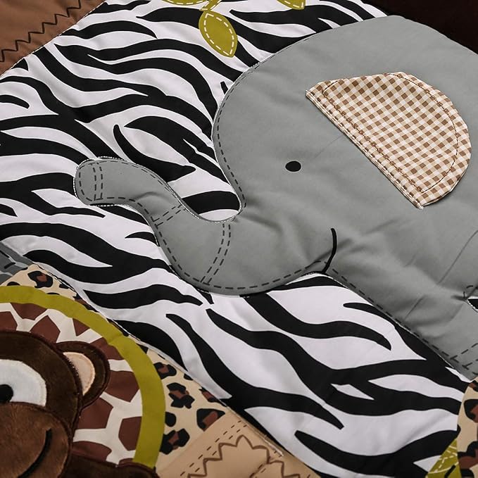 7 PCs Forest Animal Nursery Crib Bedding Set Baby Boy Elephant Giraffe Bear Cot Bedding Set