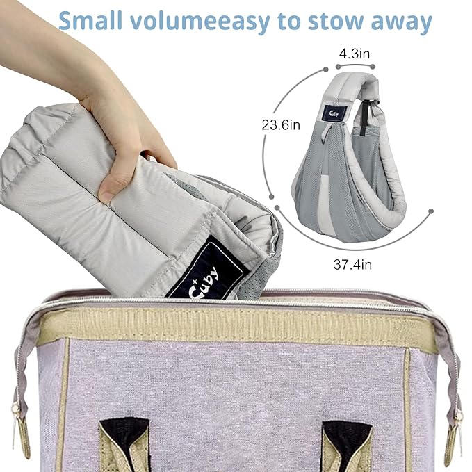 CUBY Mesh Baby Sling Carrier, Breathable Lightweight Baby Wraps Sling with Adjustable Strap- Easy to Wearing Soft Front Facing Baby Slings for Newborn Infant Toddler Carry Up to 40lbs(Gray Mesh)