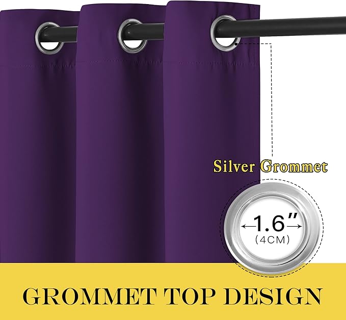 NICETOWN Room Darkening Curtains for Nursery, Grommet Thermal Insulated Light Blocking Window Treatments Sound Reducing for Bedroom, W37 x L72, 2 Panels, Royal Purple