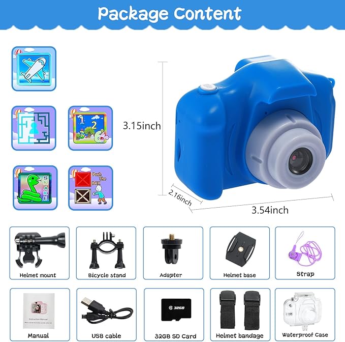 Kids Camera Waterproof Underwater Camera for 3-12 Year Old Boys Girls 2 Inch IPS Screen 1080P HD Digital Kids Video Camera Indoor Outdoor Action Cameras Best Christmas Birthday Gifts Dark Blue