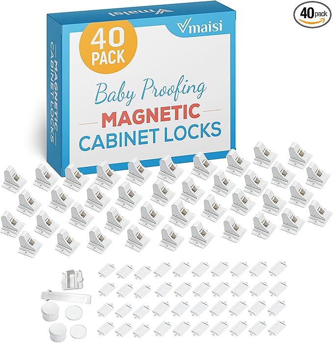Vmaisi Adhesive Magnetic Locks for Cabinets & Drawers (40 Locks and 4 Keys)