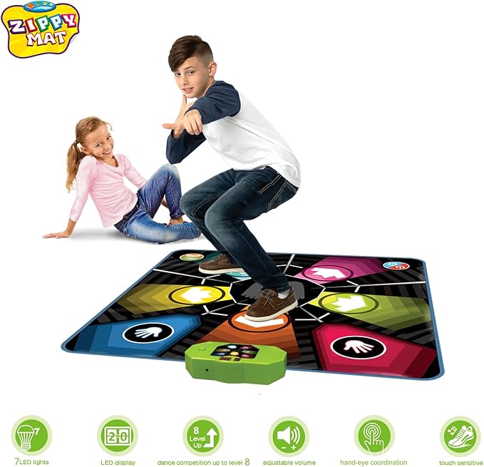Dance Mat, Electronic Educational Toys for Kids Age 3-12, Musical Dancing Challenge Pad Game with LED Lights, AUX or Built in Music, Party Toys for Girls Boys Families