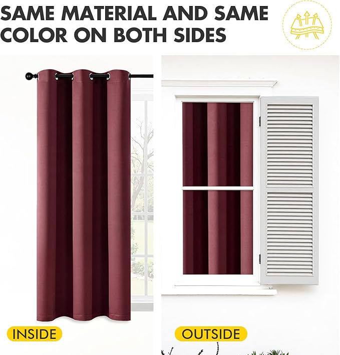 MIULEE Burgundy Red Blackout Curtains for Bedroom Living Room 84 Inches Long 2 Panels, Thermal Insulated Room Darkening Drapes Solid Grommet Top Noise Reduction Christmas Window Treatments 40x84 Inch