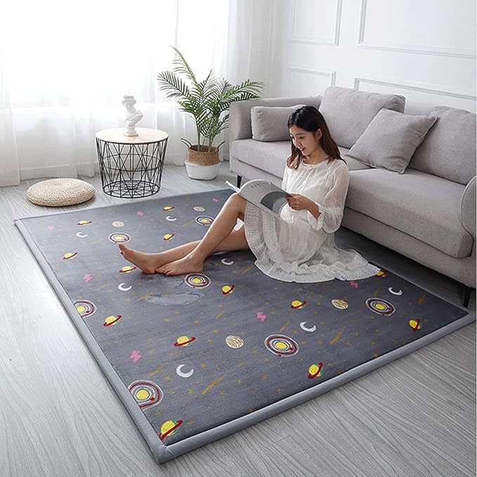 Loartee Coral Velvet Area Rug - 1" Thick Memory Foam Baby Play Mat, Washable Toddler Carpet, Home Decor for Living Room, Nursery, Kids Bedroom, Astral Gray, 4'11"x6'7"