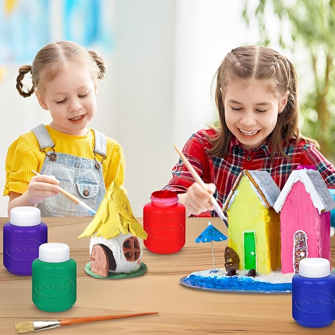 EXTRIC Washable Paint for Kids 12 Color, Non-Toxic Tempera Kid Paint 2 oz Bottles, Vibrant Pigments, Easy-Clean Toddler Paints, Kids Painting Set Arts and Crafts Supplies