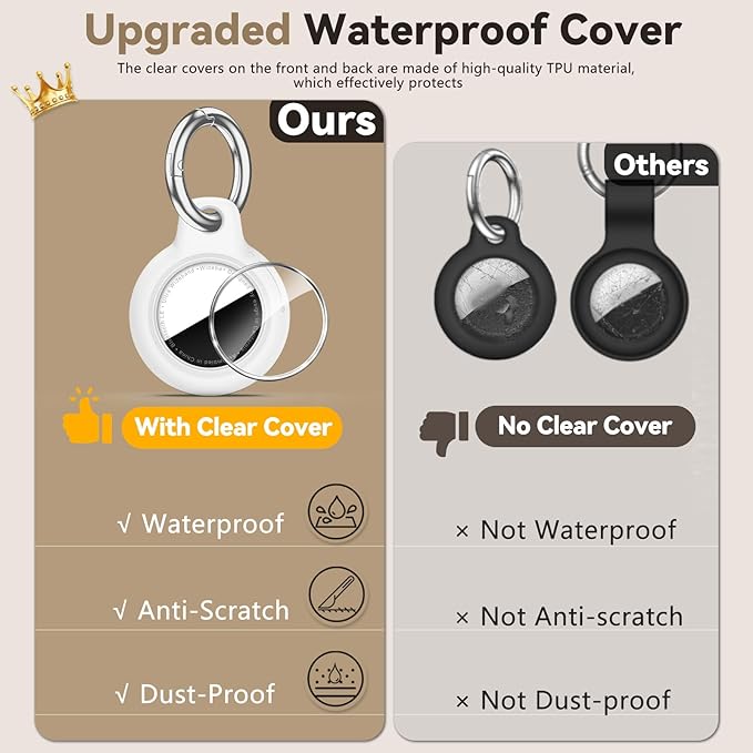 Upgrade Waterproof 2 Pack Airtags Holder with Apple Airtags Keychain, Hard PC Air Tag Case, Anti-Scratch & Shock Air tag Holder, Men's Women's Keyrings & Keychains-White+Grey