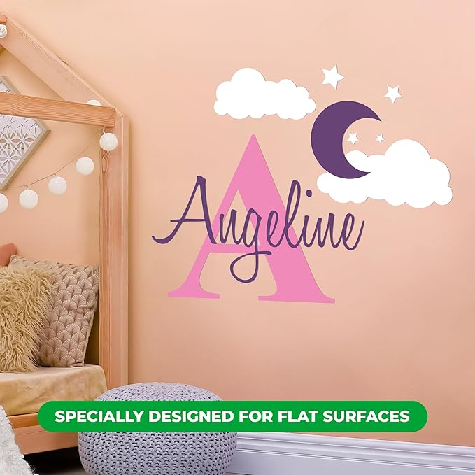 e-Graphic Design Inc Custom Name & Initial Moon Clouds Stars - Baby Boy - Nursery Wall Decal for Baby Room Decorations - Mural Wall Decal Sticker for Home Children's Bedroom (Wide 32" x 24" Heigh)