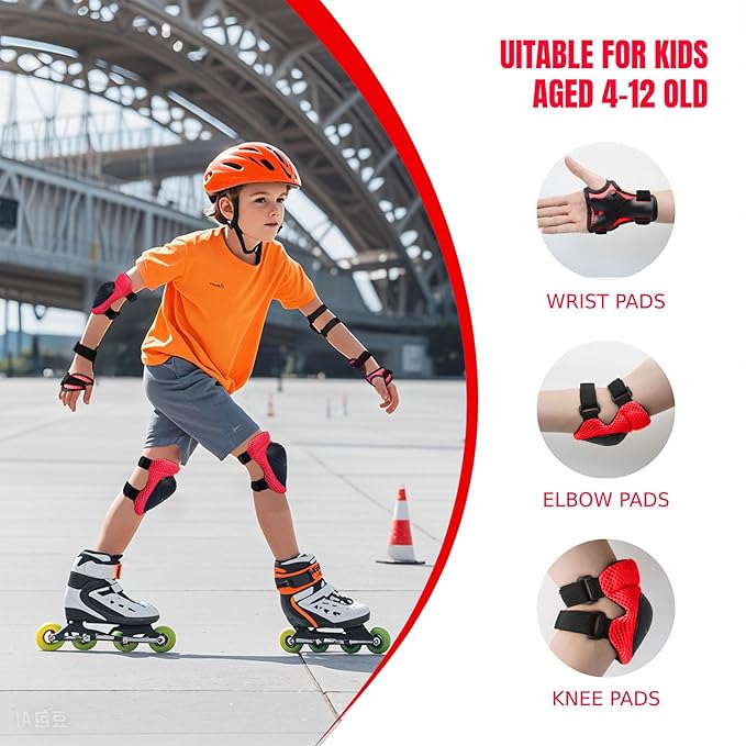 Knee Pads Elbow Pads Wrist Guards Set for Kids,Upgraded Protective Gear for Toddle 4-12 Boys or Girls Children Roller Skating Scooter Skateboarding Bike Roller Blade