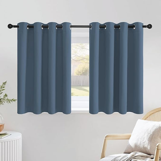 NICETOWN Smoky Blue Short Curtains 36 inches Long, Grommet Kitchen Window Curtains Thermal Short Drapes Room Darkening for Cafe, 2 Panels, W52 x L36