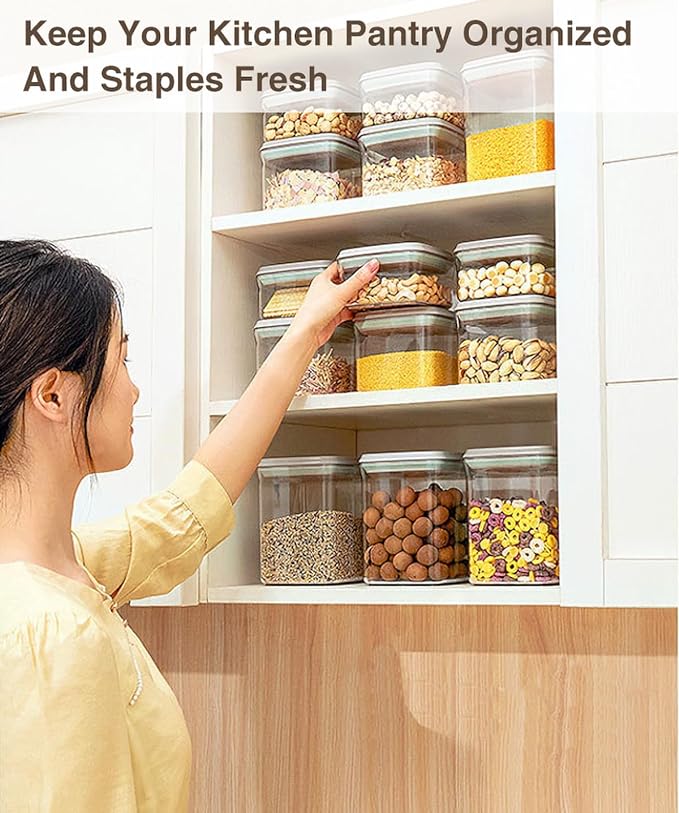 Pop Airtight Food Storage Containers Set with Lids, 6 Pcs Stackable One Button Opening Food Containers Kitchen Pantry Organization and Storage, BPA Free Stackable Cereal Container (0.5, 1.2, 1.8qt)*2