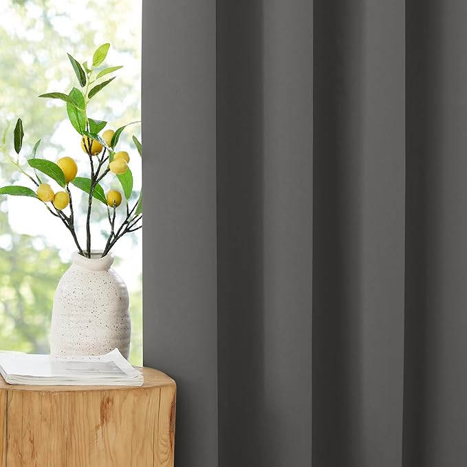 NICETOWN 100% Blackout Curtains 63 inch Length, Grommet Portable Curtains Thermal Insulated Lightweight Window Treatments Privacy for Travel/Bedroom, Dark Grey, W52 x L63, 2 Panels