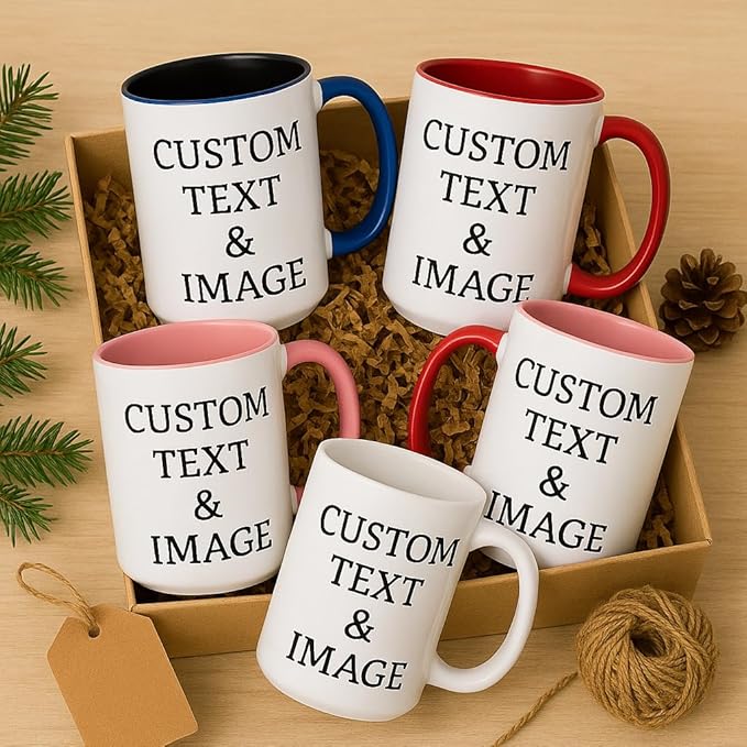 Customized 15oz Ceramic Coffee Mugs with Personalized Text and Photo Image Upload Novelty Gift, Personalize With Different Design And Images, Custom Gift (Black)