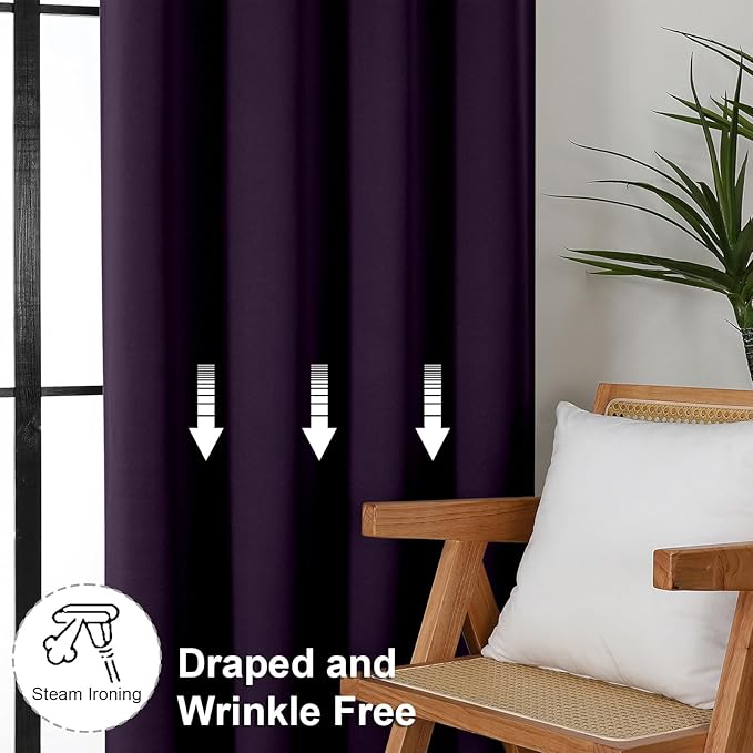 Simplebrand Ava BlackBerry Blackout Curtains for Bedroom 63 Inch Length 2 Panels Set, Nursery Thermal Insulated Energy Saving Rod Pocket Window Treatment Curtains Blackout Drapes, W40 x L63 Inch