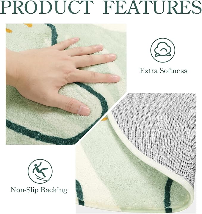 Lahome Green Hallway Runner - 2x6 Washable Kitchen Rug Boho Non-Slip Low-Pile Laundry Room Rug Soft Bathroom Runner Botanical Print Throw Carpet for Entrance Bedroom Living Room