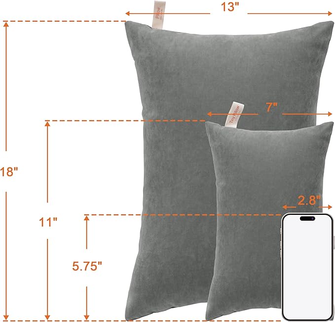 NTBAY Tiny Pillows, Down Alternative 7"x11" Microfiber Mini Pillow for Travel, Pets, Soft Machine Washable Small Pillows for Neck, Wrist, Lumbar and Knee, Dark Grey