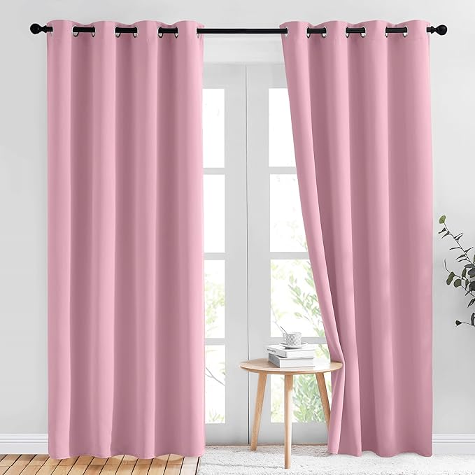 NICETOWN Crystal Pink Blackout Curtains for Bedroom - Grommet Blackout Thermal Insulated Room Darkening Sound Blocking Window Treatments for Girls Room/Teens, 2 Panels, W52 x L84