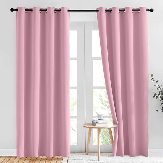 NICETOWN Crystal Pink Blackout Curtains for Bedroom - Grommet Blackout Thermal Insulated Room Darkening Sound Blocking Window Treatments for Girls Room/Teens, 2 Panels, W52 x L84