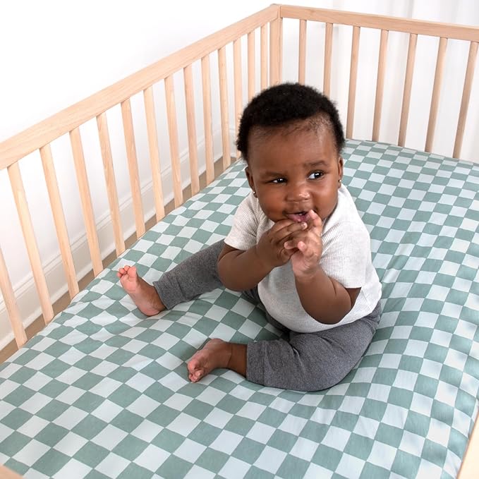 The Peanutshell 4-Pack Organic Fitted Crib Sheet Set - Soft & Breathable Baby Girl or Boy Crib Sheets, 100% Jersey Cotton Nursery Decor, Fit for Standard Mattress Cover- Check