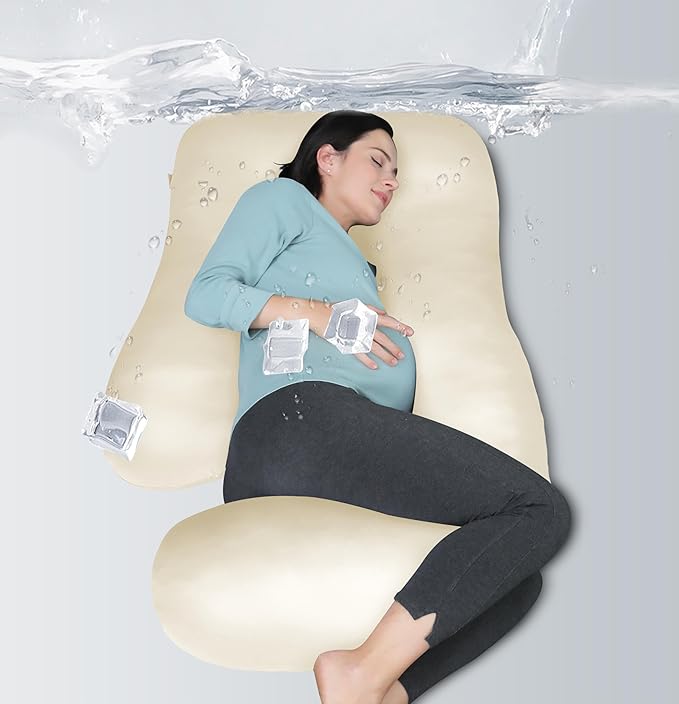 MOON PARK Pregnancy Pillows for Sleeping - U Shaped Full Body Maternity Pillow with Removable Cover - Support for Back, Legs, Belly, HIPS - 65 Inch - Ivory - Cooling Cover