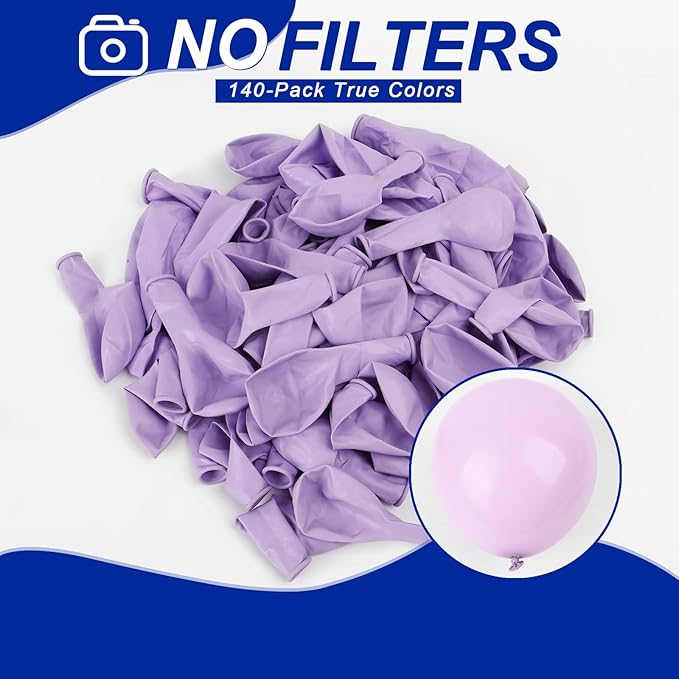 140pcs Makani Purple Round Balloons Different Sizes 18 12 10 5 Inch Latex Balloons for Arch Decoration Party Balloon Kit for Graduation Birthday Party Wedding Balloon Baby Shower Decoration