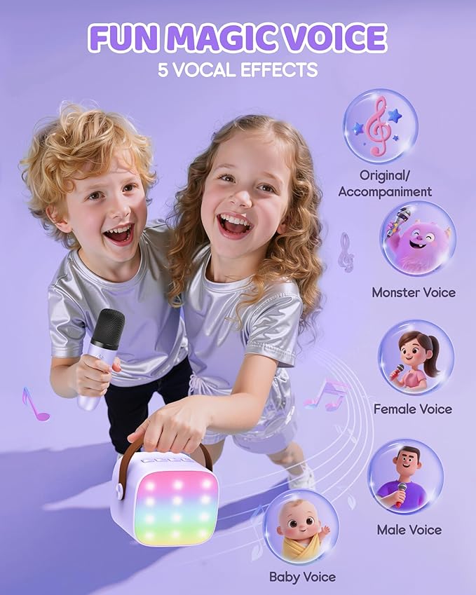 YLL Mini Karaoke Machine for Kids Adults: Portable Loud Speaker with 3 Wireless Microphones -Most Popular Birthday Party Gifts for Girls Boys 3, 4, 5, 6, 7, 8, 9, 10,11+ Year Old Toys (Purple-3 Mics)