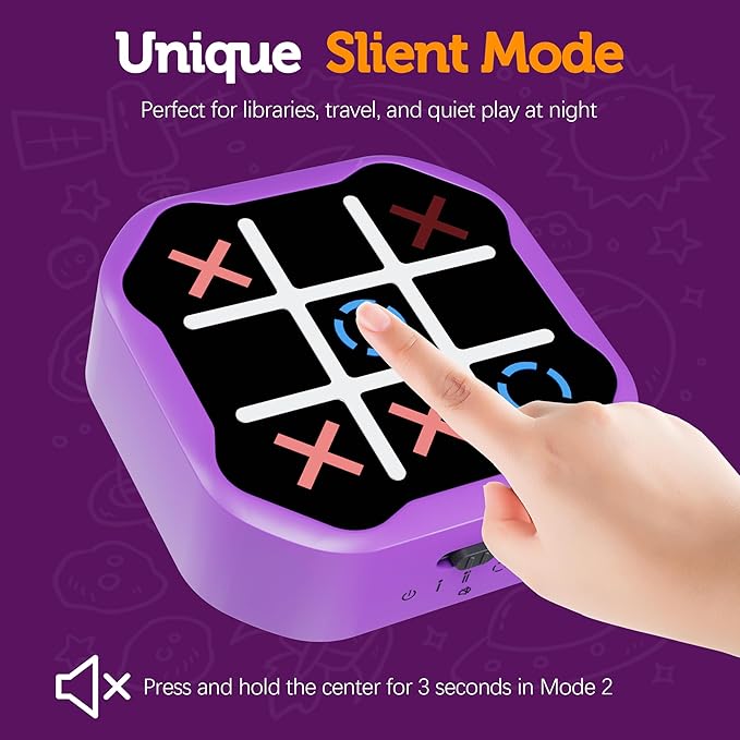 3 in 1 Electronic Tic Tac Toe Game, Handheld Digital Tic Tac Toe Bolt Game with Silent Mode, Portable Learing Toy Gift for Kids & Adults, Purple(One Pack)