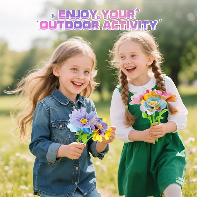 Plunack Flower Bouquets Toys for Kids Age 4-8, Flower Press Kit DIY Flowers Making Craft Kit for 4 5 6 7 Year Old Girls Arts & Crafts Toys Educational Handmade Activity Set, Birthday Gift for Girls 3+