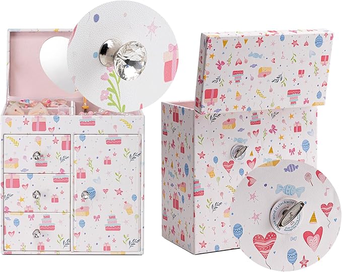 Vlando Musical Jewelry Box with Spinning Ballerina, Girls’ Jewelry Organizer for Necklaces Rings and Hair Accessories, Gift for Girls and Kids, Candy Pie