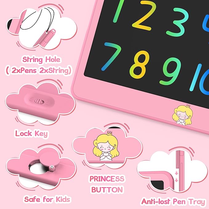 Hockvill LCD Writing Tablet for Kids 12 Inch, Toys for Boys Girls Drawing Pad for 3 4 5 6 7 Year Old Kids Toys, Toddler Erasable Doodle Board Travel Essentials, Children’s Day Gift for Kids - Pink