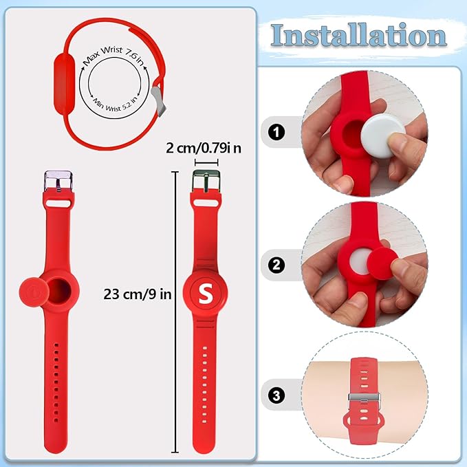 Waterproof Bracelet for AirTag Kids, Personalized Initial Letter Hidden Holder Compatible with Air Tag, Silicone Case for Airtag Adjustable Anti-Lost GPS Tracker for Toddler Child Elder, S