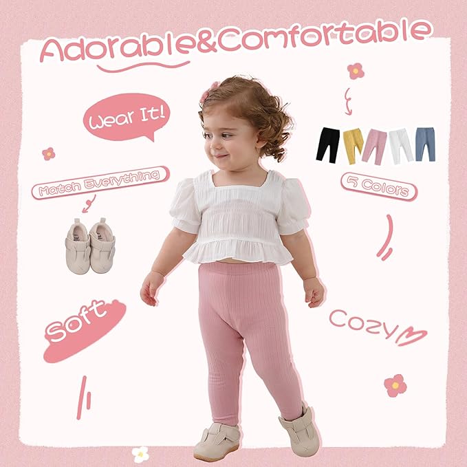 Newborn Toddler Baby Girl Pants Leggings Ribbed Straight Flare Infant Girl Pants Leggings Bell Bottoms 5 Packs