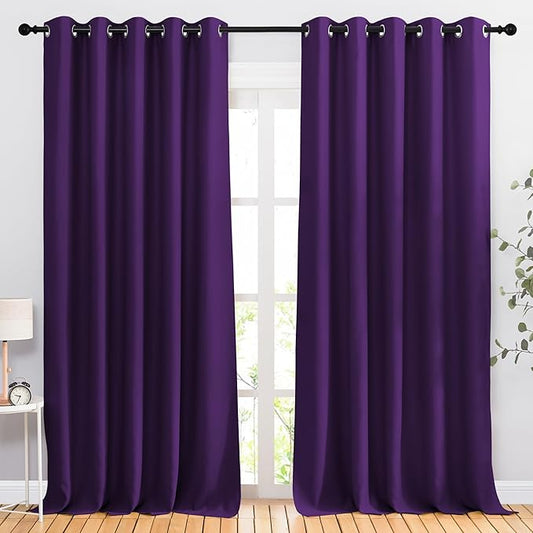 NICETOWN Room Darkening Curtains for Room Divider, Grommet Thermal Curtains Light & Sound Reducing Window Treatments for Sliding Glass Door, W66 x L110, Royal Purple, 2 Panels