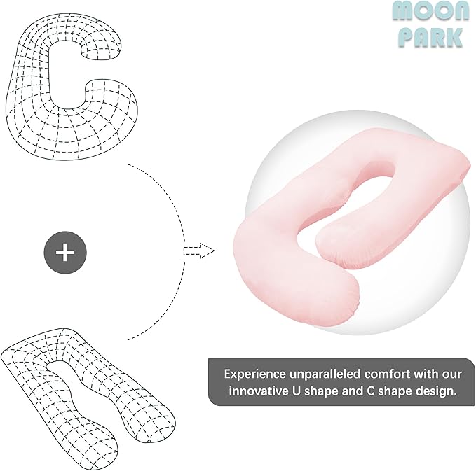 MOON PARK Pregnancy Pillows for Sleeping - U Shaped Full Body Maternity Pillow with Removable Cover - Support for Back, Legs, Belly, HIPS - 65 Inch - Pink