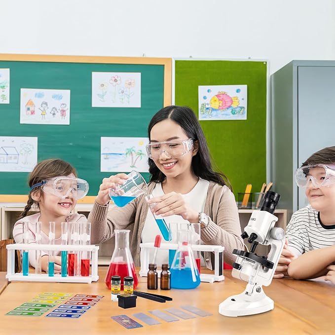 Little World Microscope for Kids, 100x 400x and 1200x Science Kits for Kids Age 5-7 Age 8-12, Microscope Beginner Kit with LED, Learning Resources Toys, Science Experiment STEM Kits, White