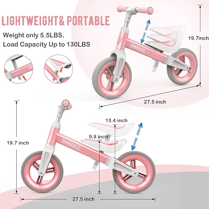 Toddler Balance Bike Toys for 1 to 4 Year Old Girls Boys Adjustable Seat and Handlebar No-Pedal Training Bike Best Gifts for Kids