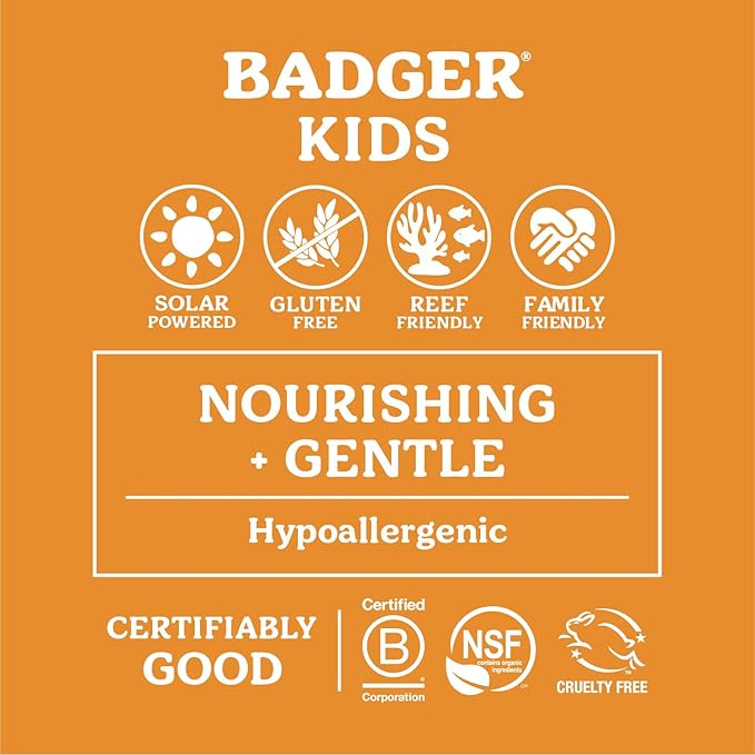 Badger Kids Mineral Sunscreen Cream SPF 40, 98% Organic Ingredients, Zinc Oxide Sunscreen for Kids Face & Body, Water Resistant, Reef Friendly, Hawaii Approved Sunblock, 2.9 fl oz, 2-Pack