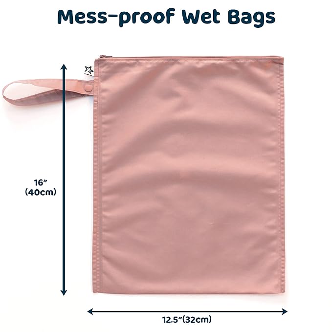 Tiny Twinkle Mess proof Waterproof Wet Dry Bag,2pk Reusable Wet Bags for Swimsuits&Baby Clothes,Leakproof Wet Bag,Waterproof Bag for Travel&Diaper bag,Wet Bags for Baby (Taupe, Dandelion)