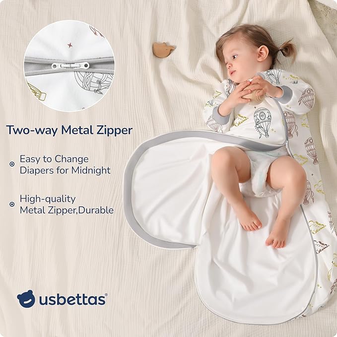 Baby Sleep Sack 6-12 Months, Cotton Detachable Long Sleeve Sleep Sack, 2.5 Tog Toddler Sleeping Sack with Temperature Strips, 2-Way Zipper Wearable Blankets for Newborns, Hot Air Balloon