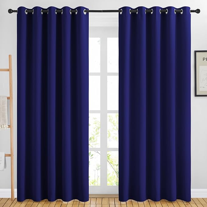 NICETOWN Blackout Curtains Panels for Bedroom - 3 Pass Microfiber Noise Reducing Thermal Insulated Solid Ring Top Blackout Window Drapes (2 Panels, 66 x 84 Inch, Navy Blue)