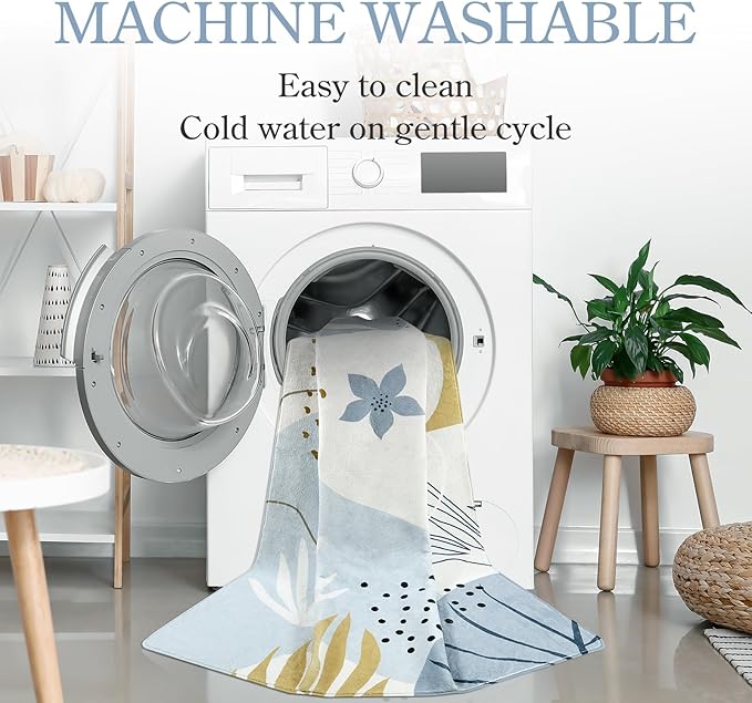 Lahome Boho Blue Area Rug for Living Room - 5x7 Rug Machine Washable Non-Slip Soft Bedroom Rugs Ultra-Thin Large Rug for Dining Room, Botanical Print Indoor Modern Rug for Classroom Nursery Office