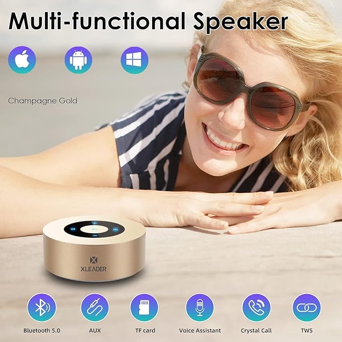XLeader Small Bluetooth Speaker (Gift Box Packed) Portable Speakers Bluetooth Wireless with Micro SD,Mic, Aux input, Touch Design, Deep Bass, 12H Playtime, Little speaker for Phone Laptop PC Car, Gold