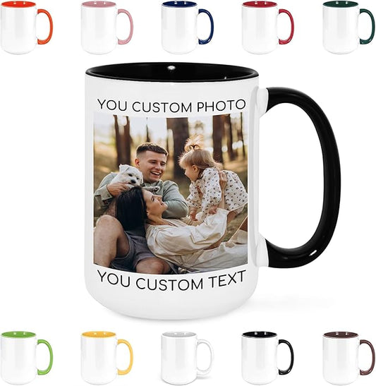 Custom Mug Upload Your Picture Personalized Coffee Mug with Photo Text Name Customized Cup Unique Ideas Gifts for Men Women Mom Dad Halloween Christmas Thanksgiving Friend Family