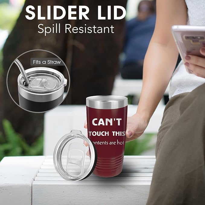 iProductsUS Personalized Tumbler with Slider Lid, Stainless Steel 20 oz Coffee Mug Engrave Names, Vacuum Insulated Custom Cup, Gift Idea for Dad, Husband, Him (Maroon)