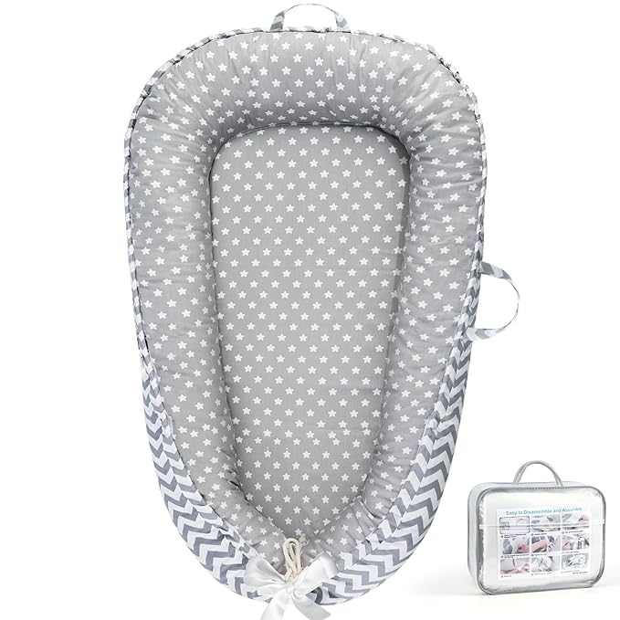 KISS GOLD Baby Lounger - Breathable Soft Cotton Cover Baby Lounger Nest, Babies Essentials Gifts, Portable Lounger for Baby Tummy Time Floor Playing Seated Support for Home and Travel