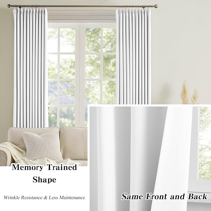 KEQIAOSUOCAI White Pinch Pleat Curtains 84 Inches Long 2 Panels, Track Memory Trained Luxury Opaque Window Curtain Panels for Bedroom Living Room Hooks Include 40" W x 84" L
