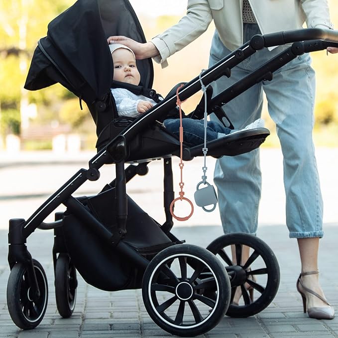 Toy Safety Straps, Silicone Pacifier Clips, Adjustable Stretchable Sippy Cup Straps for Strollers, High Chair, Cribs, Hanging Baskets, Car Seat, Shopping Trolley, 2 Pack (Ether+Sage)