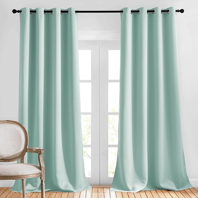 NICETOWN Blackout Curtains for Living Room - Functional Blackout Curtains/Panels for Bedroom, Window Decoration, Privacy Assured (Set of 2, 52 x 95 inches in Aqua Blue)