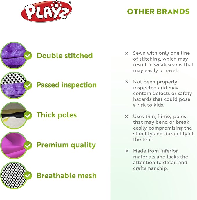 Playz 5-Piece Kids Pop up Play Tent Crawl Tunnel and Ball Pit with Basketball Hoop Playhouse for Boys, Girls, Babies, and Toddlers (Purple, Orange, Yellow, Red, Blue)