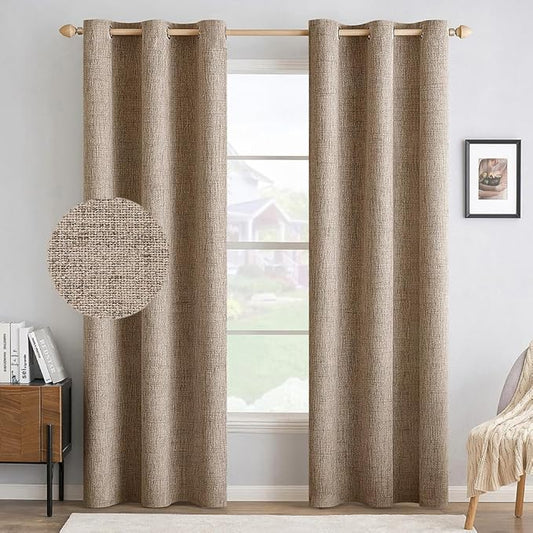 MIULEE 100% Blackout Linen Textured Curtains for Bedroom Solid Thermal Insulated Copper Brown Grommet Room Darkening Curtains & Drapes Luxury Decor for Living Room Nursery 42 x 84 Inch (2 Panels)