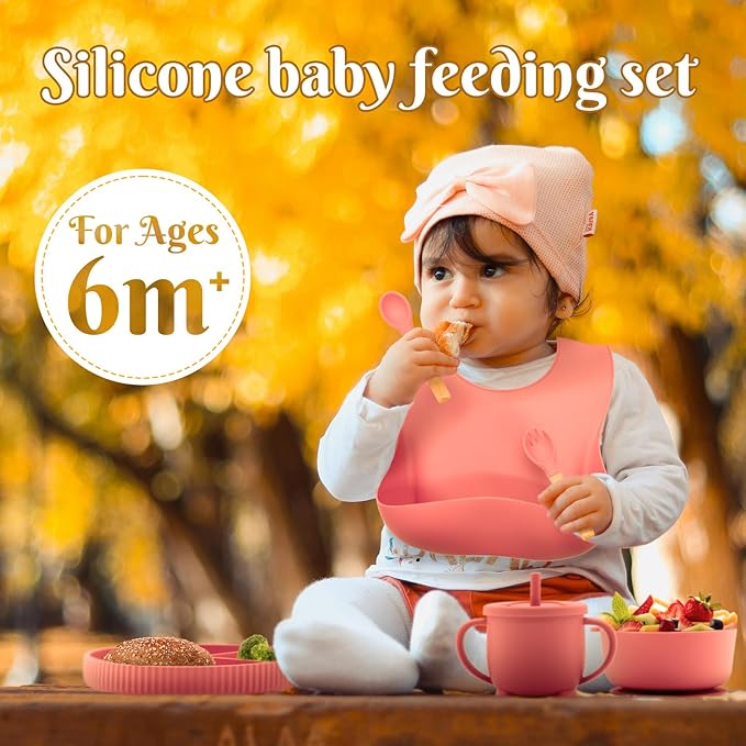Silicone Baby Feeding Set 10 Pcs, Baby Led Weaning Supplies, Baby Feeding Supplies Set BPA Free, Baby Essentials for Newborn Gift Red